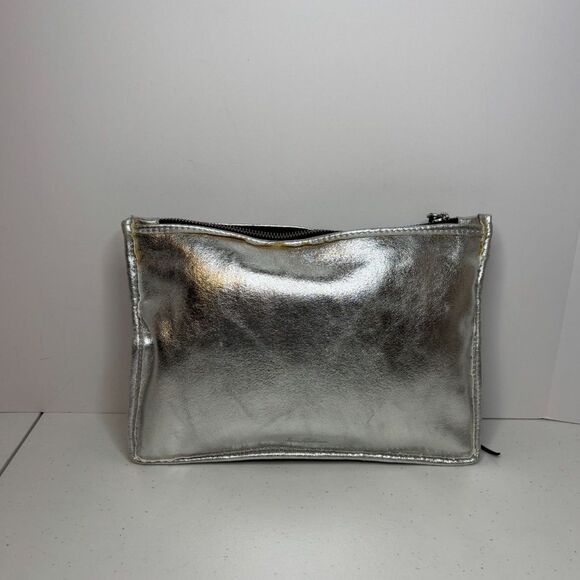 Sam Edelman Alia Lace Floral Leather Clutch Bag Designer Silver Black Tassel - Picture 4 of 10